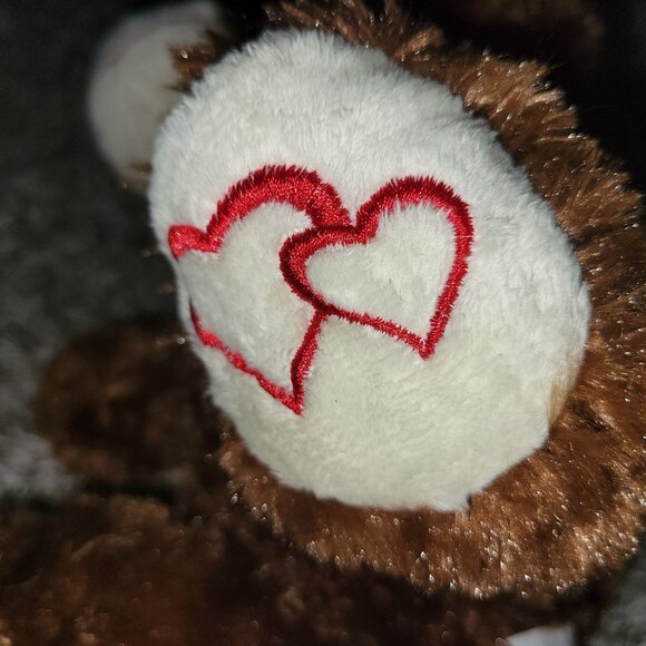Valentines Day Monkey 14 in Plush Brown Hearts Ribbon Chimp Stuffed Animal Toy - Picture 3 of 6